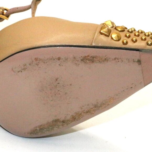 Gucci Leather Coline Studded T Strap Pumps IT 37 US 7 - Beige - Picture 14 of 15